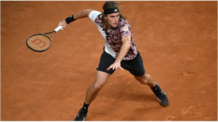 Stefanos Tsitsipas of Greece plays a forehand
