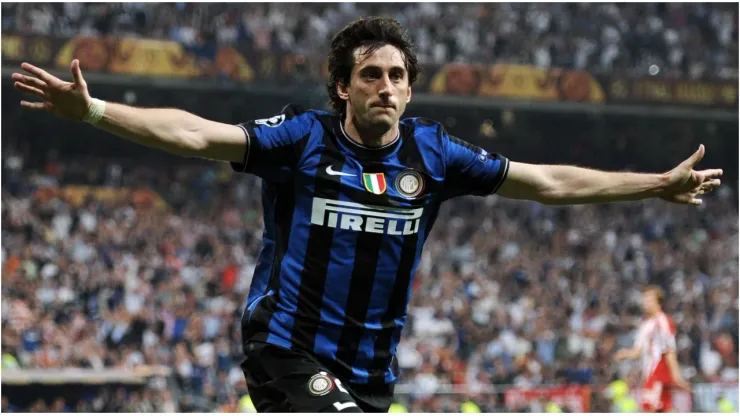 Diego Milito of Inter Milan celebrates after scoring
