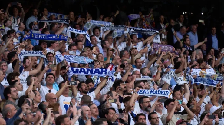 Real Madrid fans during a Champions League match against Manchester City at Estadio Santiago Bernabeu
