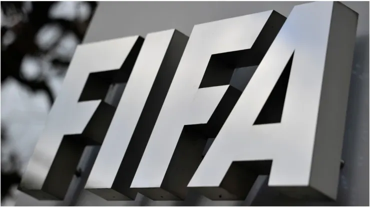 FIFA logo next to the entrance at the FIFA headquarters
