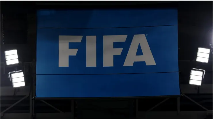 FIFA logo on a flag
