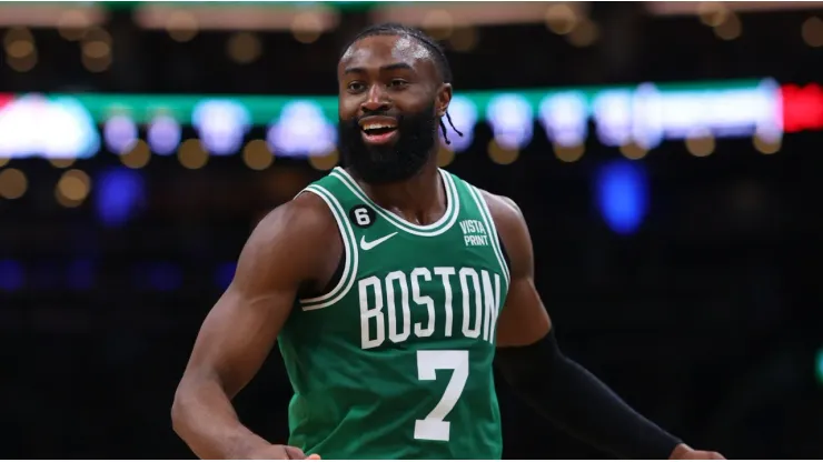 Jaylen Brown of the Boston Celtics during the 2023 Eastern Conference Finals against the Miami Heat
