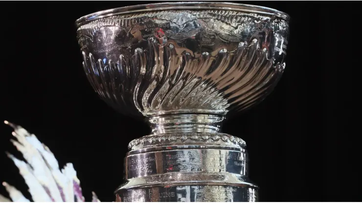 The Stanley Cup being displayed on media day
