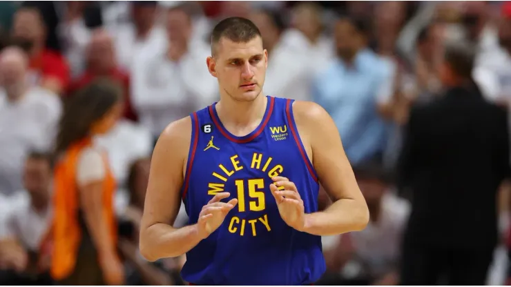 Nikola Jokic of the Denver Nuggets during Game 3 of the 2023 NBA Finals against the Miami Heat
