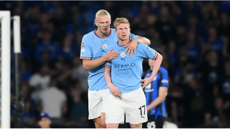 Kevin De Bruyne and Erling Haaland during the 2023 Champions League final between Manchester City and Inter
