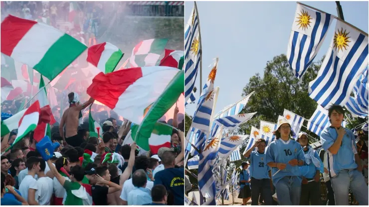 Italian fans (L) and Uruguayan (R)
