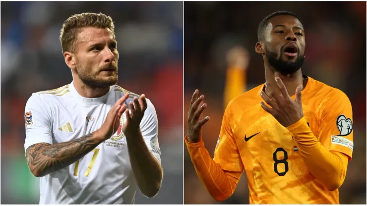 Ciro Immobile of Italy (L) and Georginio Wijnaldum of Netherlands (R)
