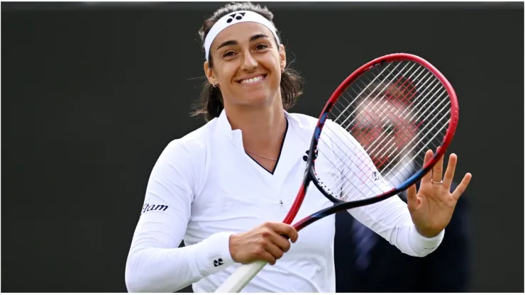 Caroline Garcia of France celebrates winning match point
