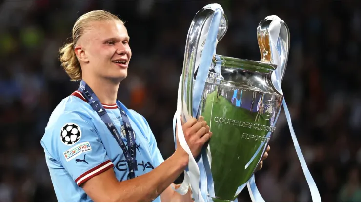 Erling Haaland after winning the 2022-2023 Champions League with Manchester City
