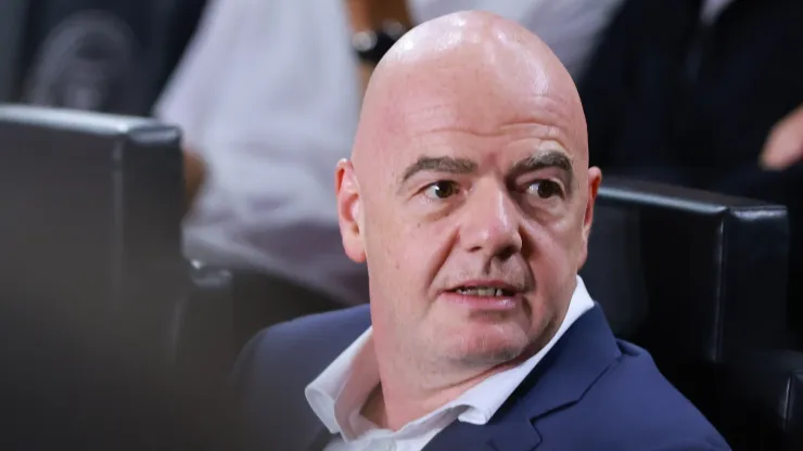 FIFA President Gianni Infantino watches the match between Inter Miami and the Houston Dynamo during the 2023 U.S. Open Cup Final at DRV PNK Stadium on September 27, 2023 in Fort Lauderdale, Florida.
