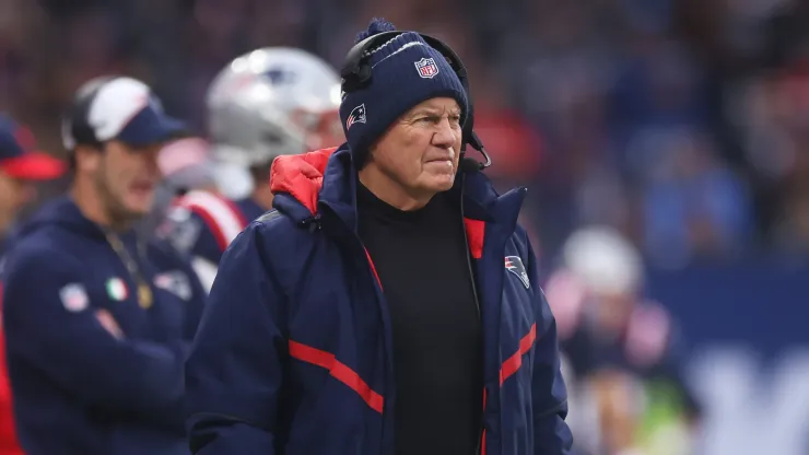 Bill Belichick, Head Coach of the New England Patriots, looks on during a game.
