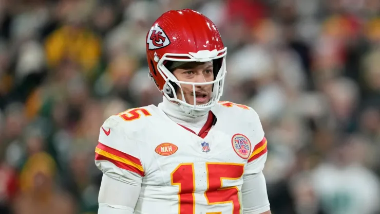 Patrick Mahomes of the Kansas City Chiefs looks on during the second half against the Green Bay Packers at Lambeau Field on December 03, 2023 in Green Bay, Wisconsin.
