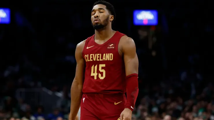 Donovan Mitchell looks worried during a game with the Cleveland Cavaliers.
