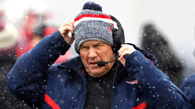 New England Patriots head coach Bill Belichick looks on in the first half at Gillette Stadium on January 07, 2024 in Foxborough, Massachusetts.
