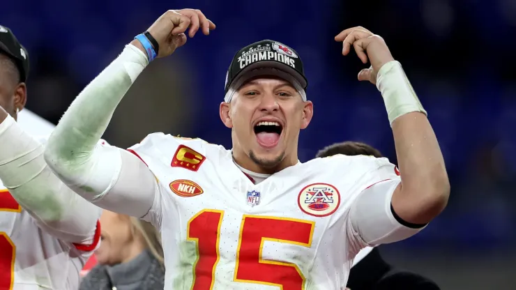 Patrick Mahomes #15, during the fourth quarter in the AFC Championship Game at M&T Bank Stadium on January 28, 2024 in Baltimore, Maryland.
