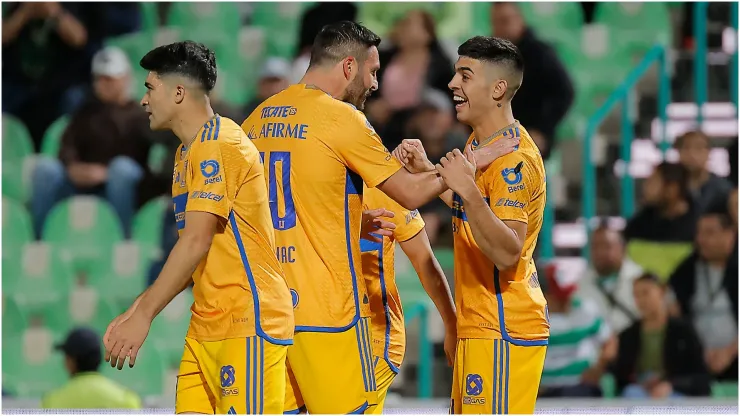 Juan Brunetta of Tigres celebrates after scoring
