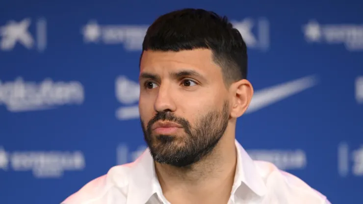 Sergio Kun Aguero during a press conference with FC Barcelona
