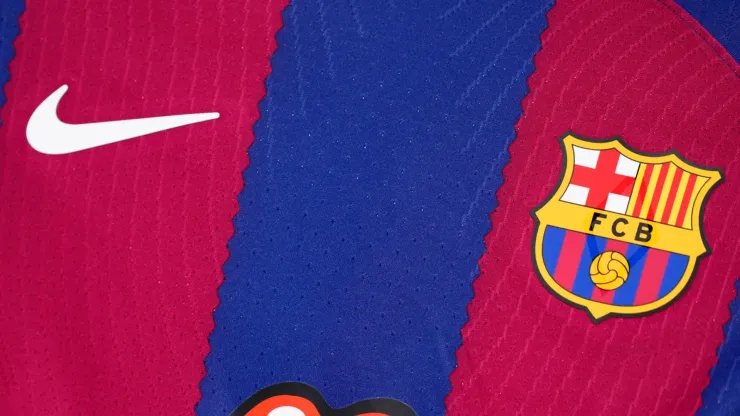 Detail of the Barcelona t-shirt prior the LaLiga EA Sports match between FC Barcelona and Real Madrid CF at Estadi Olimpic Lluis Companys on October 28, 2023 in Barcelona, Spain
