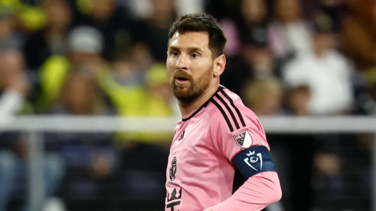 Lionel Messi #10 of Inter Miami CF looks on against Nashville SC during the first half of the Concacaf Champions Cup Leg One Round of 16 match at GEODIS Park on March 07, 2024 in Nashville, Tennessee.
