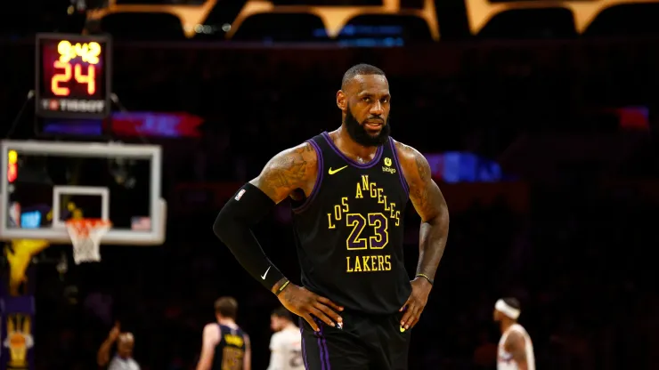 LeBron James resting during a game vs. the Phoenix Suns.
