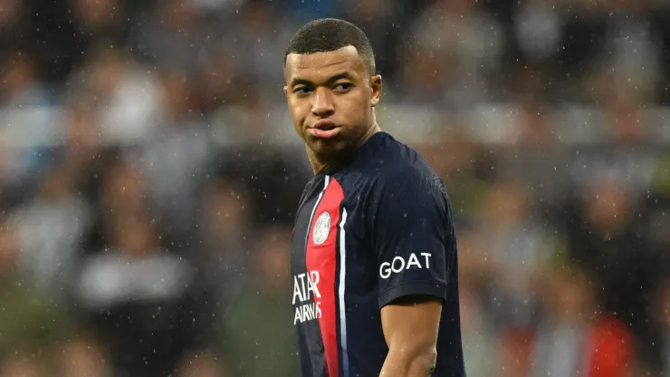 Kylian Mbappe looks on during PSG's loss to Newcastle in October
