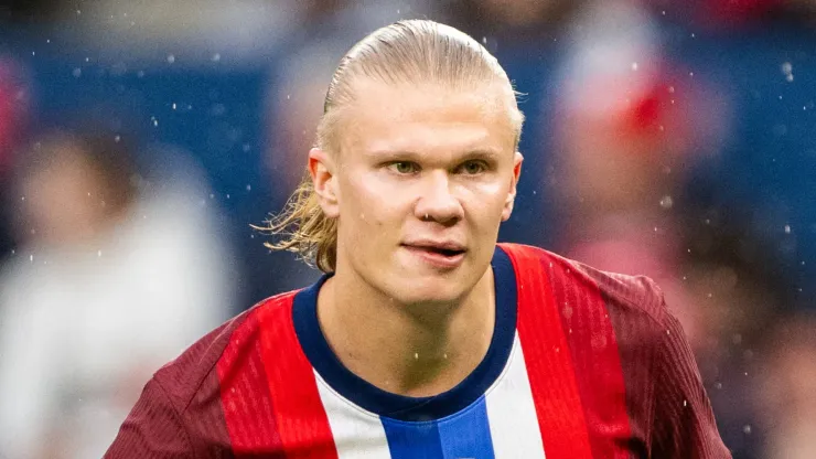 Erling Haaland looks on during a game with Norway.
