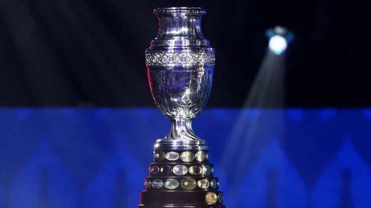 The Copa America trophy is displayed during the official draw of CONMEBOL Copa America 2024.
