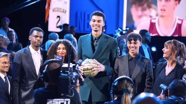 French basketball player Victor Wembanyama drafted number one by the San Antonio Spurs during the NBA Draft at The Barclays Center in Brooklyn, New York, NY on June 22, 2023.
