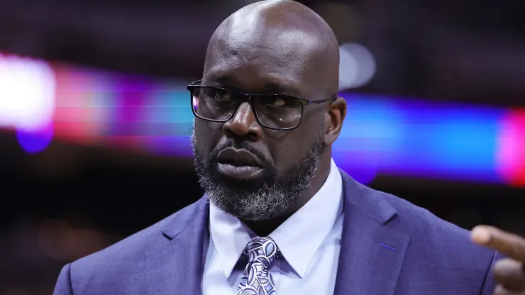 Shaquille O'Neal looks on during the third quarter in game four of the Eastern Conference Finals between the Boston Celtics and the Miami Heat
