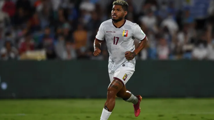 Josef Martínez of Venezuela celebrates after scoring the first goal of his team during a match between Uruguay and Venezuela as part of FIFA World Cup Qatar 2022 Qualifiers.
