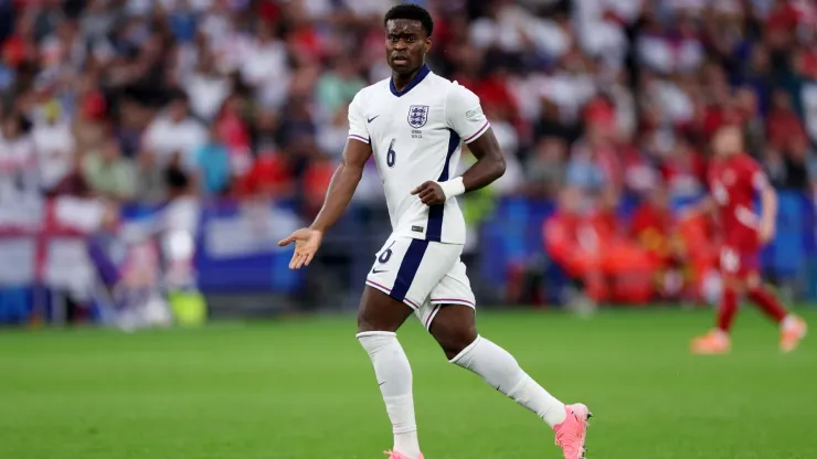 Marc Guehi of England gestures during the UEFA EURO 2024 group stage match between Serbia and England.
