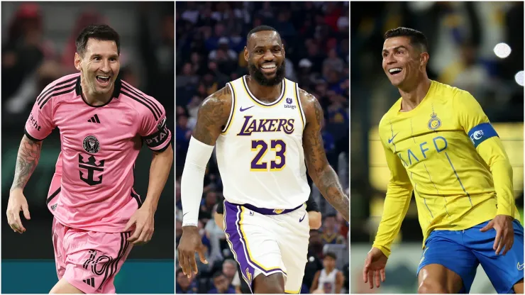 Lionel Messi (left), LeBron James (c), and Cristiano Ronaldo.
