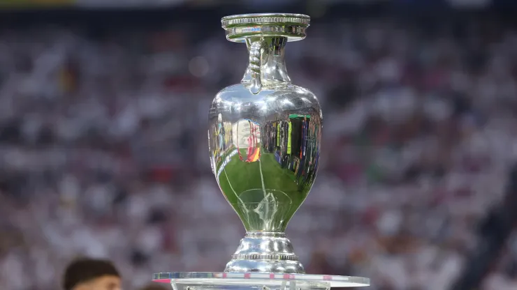 The UEFA Euro 2024 Henri Delaunay Trophy is seen prior to kick-off ahead of the UEFA EURO 2024 group stage match between Germany and Scotland 
