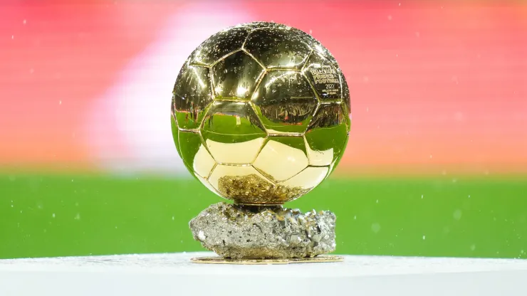 A detailed view of the Ballon d'Or trophy prior to the LaLiga Santander match between Real Madrid CF and Sevilla FC
