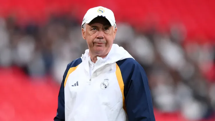 Carlo Ancelotti, Head Coach of Real Madrid, looks on during a Real Madrid CF Training Session ahead of their UEFA Champions League 2023/24 Final match against Borussia Dortmund at Wembley Stadium
