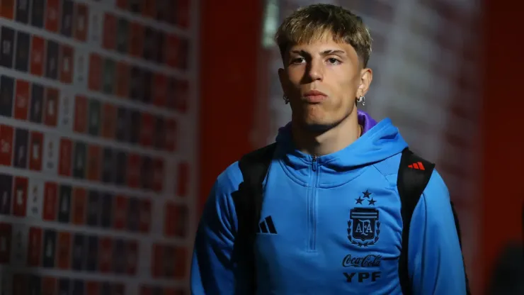 Alejandro Garnacho of Argentina looks on during the team arrival prior a FIFA World Cup 2026 Qualifier match between Peru and Argentina at Estadio Nacional de Lima on October 17, 2023 in Lima, Peru.
