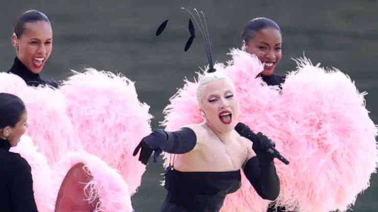  Lady Gaga rehearses prior the opening ceremony of the Olympic Games Paris 2024 on July 26, 2024 in Paris, France. 
