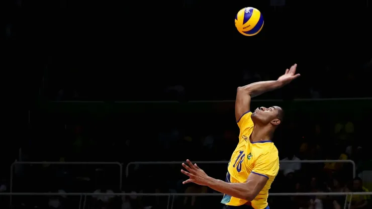 Ricardo Lucarelli of Brazil in action during the men's qualifying volleyball match between Brazil and Mexico on August 7, 2016 in Rio de Janeiro, Brazil.
