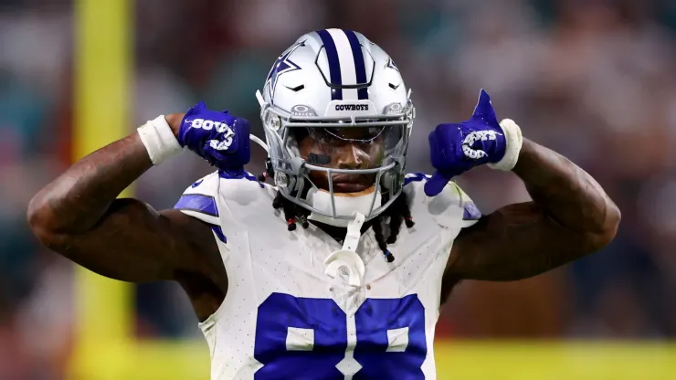 CeeDee Lamb #88 of the Dallas Cowboys reacts after a first down during the fourth quarter in the game against the Miami Dolphins at Hard Rock Stadium on December 24, 2023 in Miami Gardens, Florida.
