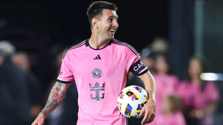 Lionel Messi #10 of Inter Miami reacts during the second half of the game against St. Louis City.
