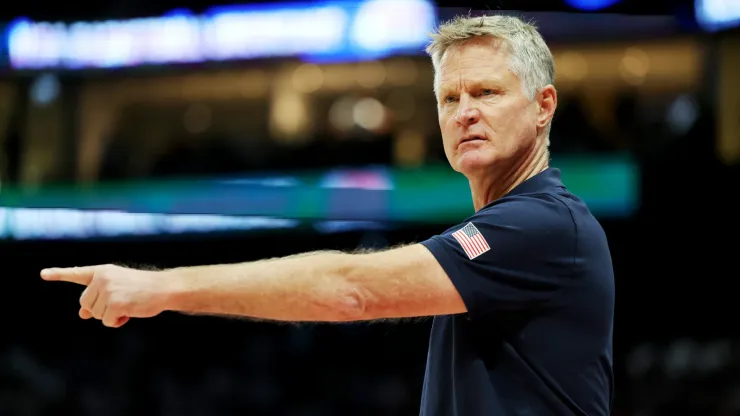 USA head coach Steve Kerr gestures during the second half of an exhibition game between the United States and Australia.
