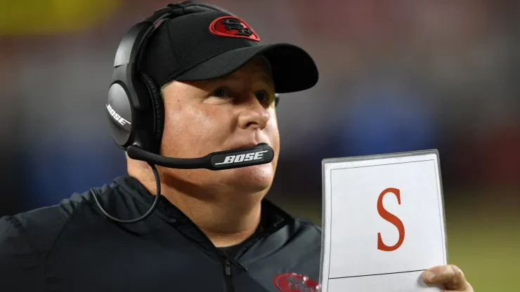 Head coach Chip Kelly of the San Francisco 49ers looks on from the sidelines during their NFL game against the Arizona Cardinals at Levi's Stadium on October 6, 2016 in Santa Clara, California.
