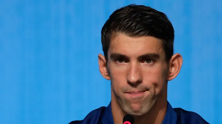 Michael Phelps of the United States speaks during a press conference at the Main Press Centre
