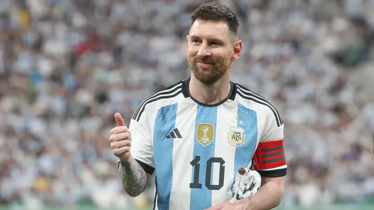 Lionel Messi of Argentina reacts during the international friendly match between Argentina and Australia at Workers Stadium on June 15, 2023 in Beijing, China.
