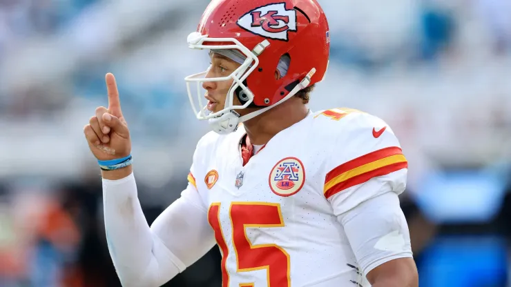 Patrick Mahomes #15 of the Kansas City Chiefs reacts to a play =JAX at EverBank Stadium on September 17, 2023 in Jacksonville, Florida.
