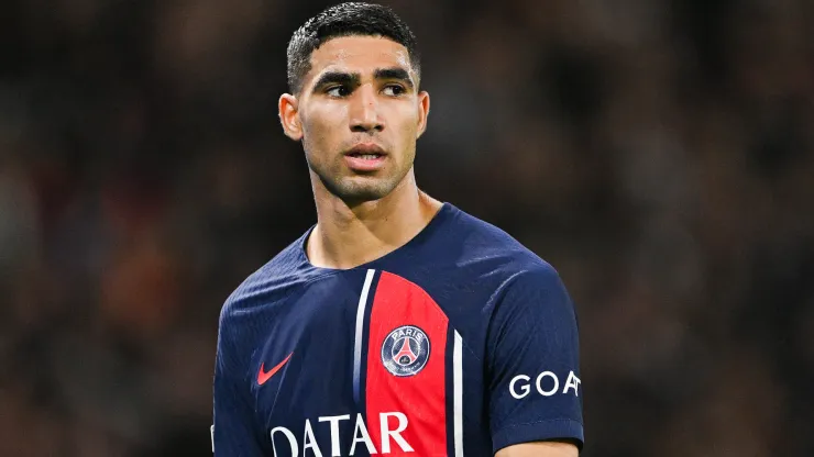 Achraf Hakimi of Paris Saint-Germain looks on during the UEFA Champions League match
