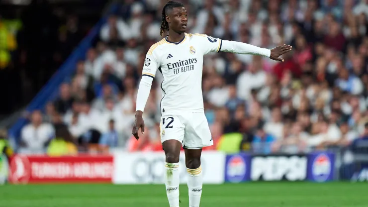 : Eduardo Camavinga of Real Madrid gestures during the UEFA Champions League quarter-final
