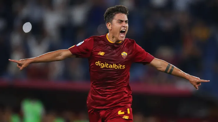 Paulo Dybala of AC Monza celebrates after scoring their team's first goal during the Serie A match between AS Roma and AC Monza at Stadio Olimpico on August 30, 2022 in Rome, Italy.
