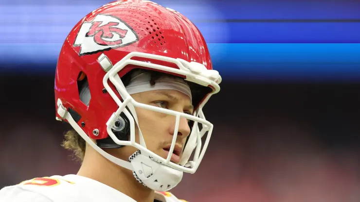 Patrick Mahomes #15 of the Kansas City Chiefs looks on during the first half of the game against the Houston Texans at NRG Stadium on December 18, 2022 in Houston, Texas.
