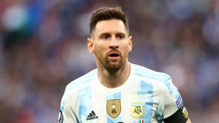 Lionel Messi of Argentina looks on during the 2022 Finalissima match between Italy and Argentina at Wembley Stadium on June 01, 2022 in London, England.
